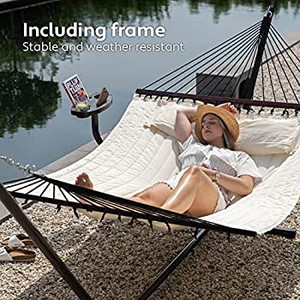 lot 5486 image: VITA5 Hammock with Stand Included - Home Must-Haves Outdoor Hammock Two Person for Summer - Portable Backyard Hammock with Stand - 2 Person Hammock Bed with Cupholder - 450lbs Capacity