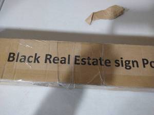 lot 5490 image: Vinyl PVC Real Estate Sign Post with Flat Cap 6 Tall - Commercial Grade Yard Sign Holder - 36 Arm Holds Up to 24 Sign - Black (No Sign)