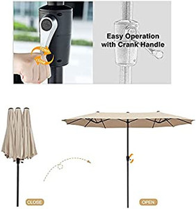 lot 5495 image: 13FT Double-Sided Patio Umbrella Outdoor Market Umbrella Extra Large Table Umbrella with Crank (Beige)