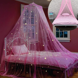 lot 5497 image: Canopy for Girls with Glowing Stars - Princess Pink Baby Canopy For Bed, Netting Room Decor, Ceiling Tent, Canopy for Crib  Single, Twin, Full, Queen Size Kids Bed Curtains, Fire Retardant Fabric