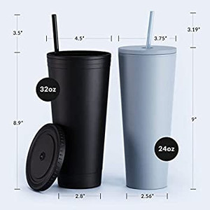lot 5502 image: Acrylic Tumbler with Lid and Straw  24oz Premium Insulated Double Wall Plastic Reusable Cups - Clear, 8 Pack