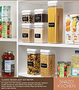 lot 5505 image: Shazo Airtight Container Set for Food Storage - 7 Piece Set  Heavy Duty Plastic - BPA Free - Airtight Storage Clear Plastic wWhite Interchangeable Lids kitchen