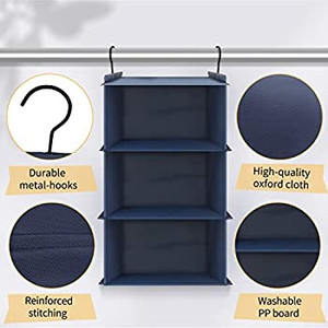 lot 5509 image: FYY 3-Shelf Hanging Closet Organizer, Collapsible Heavy Duty Closet Organizers and Storage Shelves, Waterproof Washable Fabric Shelves, 23.6 H x 12.2 W x 12.2 D, Navy