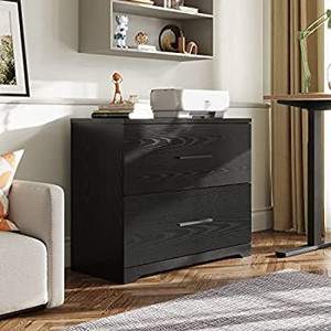 lot 5529 image: 2 Drawer Wood Lateral File Cabinet with Anti-tilt Mechanism, Storage Filing Cabinet for Home Office, Black