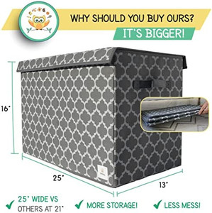 lot 5533 image: Toy Chests Storage - Toy Box - Toy Storage Organizer - Large Toy Box for Boys Girls Kids - Toybox Collapsible Lightweight Foldable - Toy Storage Bin Playroom Nursery Home Room Organization (Grey)
