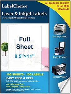 lot 5542 image: Labels 8.5 x 11 for Laser & Inkjet Printers, Self Adhesive Full Sheet 8 12x11 Labels, Mailing Label Sheets for Printer, Full Page Shipping Labels