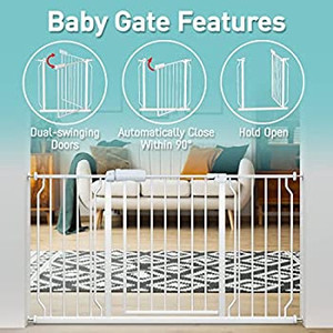 lot 5554 image: WAOWAO Extra Wide Baby Gate Easy Walk Thru Pressure Mount Auto Close White Metal Child Dog Pet Safety Stairs,Doorways,Kitchen 24.02-81.50inch