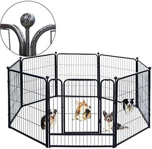 lot 5555 image: Dog Playpen,32 Inch Height in Heavy Duty,Folding Indoor Outdoor Dog Exercise Fence, Portable Pet Playpen with Door for Large Medium Dogs - Silver Gray