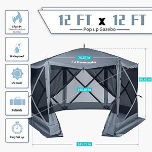 lot 5585 image: Pamapic 12 x 12 Foot Camping Portable Outdoor Pop-up Gazebo, Outdoor Gazebo Tent, UV Protection Screen Tent, Carrying Bag, Grey