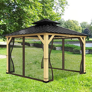 lot 5591 image: 12-ft x 12-ft Gazebo Replacement Mosquito Netting,Universal 4-Panel Universal Mesh Screen Walls with Zippers(Only Netting)-Black and Coffee