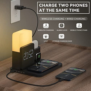 lot 5605 image: Wireless Charger,3 in 1 Fast Charging Station with Digital Alarm Clock and Night Light,Compatible for iPhone 1313 Pro1212Pro Max11 SeriesXS MasXRXS88 PlusiwatchAirPodsSamsung Galaxy