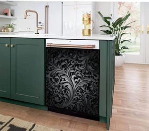 lot 5612 image: Dishwasher Magnet Cover, Front Dishwasher Cover Decoration, The Black Flower, Wave Flower , Home Cabinet Decals Appliances Stickers, Magnetic Sticker Decorative Refrigerator Moms Gift.