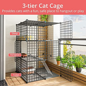 lot 5624 image: Eiiel 3-Tier Cat Cage Indoor DIY Cat Playpen Detachable Metal Wire Kennels Crate Large Exercise Place Ideal for 1-2 Cat
