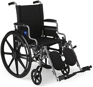 lot 5627 image: Medline Lightweight & User-Friendly Wheelchair With Flip-Back, Desk-Length Arms & Elevating Leg Rests for Extra Comfort, Black, 18 inch Seat