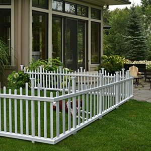 lot 7438 image: Zippity Outdoor Products ZP19001 No Dig Madison Vinyl Picket Fence, White, 30 x 56.5 (1 Box, 2 Panels), 1 x Pack of 2
