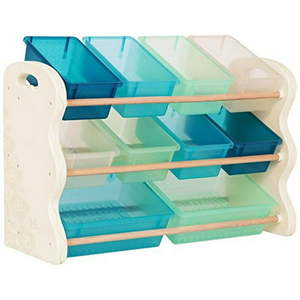 lot 7480 image: b. spaces by battat - totes tidy toy organizer - kids furniture set storage unit with 10 stackable bins - ivory sea and mint