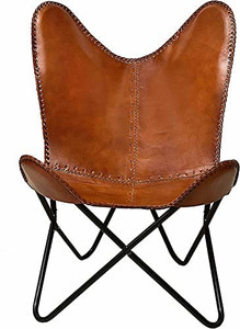 lot 7540 image: C CUERO Leather Handmade Butterfly Chair with Folding Chair Stand MSRP $145.99