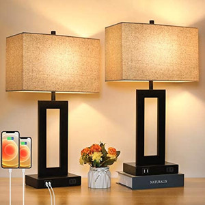 lot 7556 image: Set of 2 Touch Control Table Lamp with 2 USB Ports