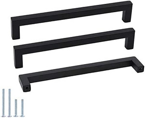lot 7585 image: Goldenwarm 10 Pack Black Square Bar Cabinet Pull Drawer Handle