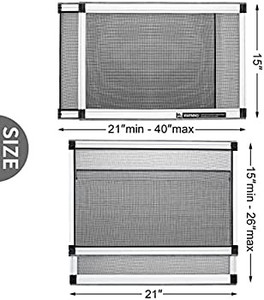 lot 5634 image: Expandable Window Screen, 2 Pack Adjustable Window Screen (15 H x 21 - 40 W) - Medium Replacement Window Screens with Frame, Durable Replacement Screen for Window
