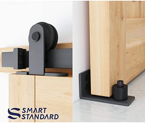 lot 5669 image: SMARTSTANDARD 6.6 FT Top Mount Sliding Barn Door Hardware Kit Whole Set, Include 1 Pull Handle & 1 Floor Guide, Fit 40 Wide DoorPanel(T Shape Hanger)