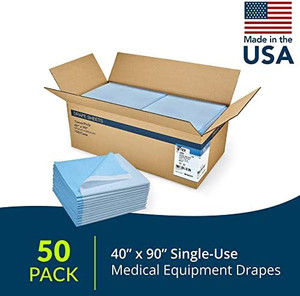 lot 5687 image: Avalon Papers Single-Use Medical Equipment Drape, Blue, 40 x 90 (Pack of 50) - Stretcher Sheet or Treatment Table Coverr - Fluid and Barrier Protection - TissuePoly - Medical Supplies (359)