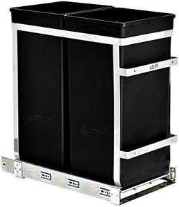 lot 10674 image: AdirHome 36-Liter Dual-Compartment, Under-Counter Trash Can and Recycling Bin Unit - Metal Sliding Shelf with 2 Garbage Bins for Kitchen & Pantry Under Cabinets Compatible with Hinged or Pull Out Door