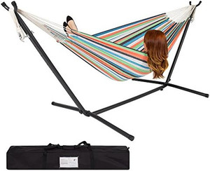 lot 10678 image: Double Hammock with Space Saving Steel Stand Includes Portable Carrying Case