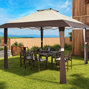 lot 10680 image: $$$ Patio Gazebo 13x13 Easy Set Up Outdoor Gazebo Tent, Pop Up, Beige Brown