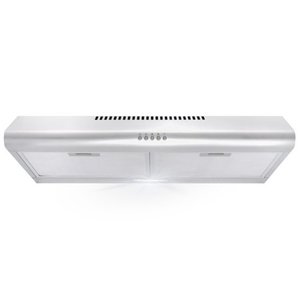 lot 10691 image: Cosmo 30 in. Under Cabinet Range Hood with Ducted  Ductless Convertible Duct Slim Kitchen Stove Vent with 3 Speed Exhaust Fan Reusable Filter and LED Lights in Stainless Steel