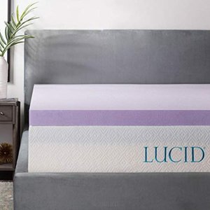 lot 10700 image: LUCID 3 Inch Lavender Infused Memory Foam Mattress Topper - Ventilated Design - Cal King Size