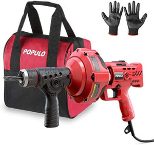 lot 10702 image: POPULO 23 Ft. Handheld Electric Drain Cleaner, Corded Operated Snake Sink Clog Pipe Cleaner Plumbing, Power Auto Feed Tube Cable, Great Drain Cleaning Tool for Toilet, Sewer, Bathtub and Kitchen Sink