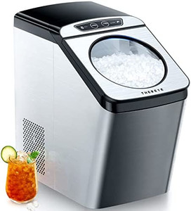 lot 10703 image: Thereye Countertop Nugget Ice Maker, Pebble Ice Maker Machine, 30lbs Per Day, 2 Ways Water Refill, 3Qt Water Reservoir & Self-Cleaning, Stainless Steel Finish Ice Machine for Home Office Bar Party