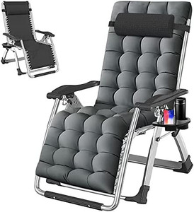 lot 10714 image: Zero Gravity Chair, Folding Lounge Chair Premium Lawn Reclining Chairs Portable Chaise Lounge with Detachable Headrest and Cup Holder, Support 440 LBS