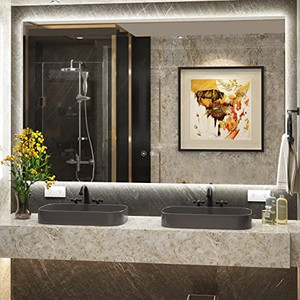 lot 20273 image: OWVOE LED Bathroom Mirror 48 x 30 Inch with Backlight, Wall Mounted Lighted Vanity Mirror with Anti-Fog, 3 Colors, Memory Function