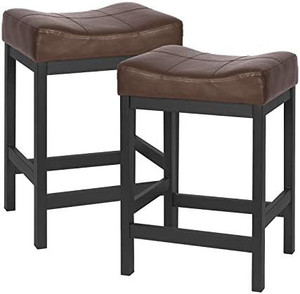 lot 20287 image: KATDANS Bar Stools Set of 2-Counter Height Stools - 24 Inch Saddle Stool - PU Leather Kitchen Stools - BrownBlack - Metal Base, KS861P-B