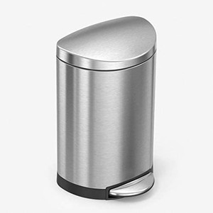 lot 20293 image: simplehuman 10 Liter  2.6 Gallon Small Semi-Round Bathroom Step Trash Can, Brushed Stainless Steel,10.6 x 11.2 x 17.5 inches