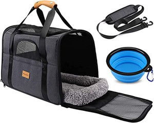 lot 20302 image: Dog Carrier Morpilot Cat Carrier Pet Travel Carrier Bag Airline Approved Folding Fabric Pet Carrier for Small Dogs Puppies Medium Cats, wLocking Safety Zippers, Foldable Bowl