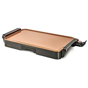 lot 20305 image: Crux Electric Griddle with Copper Ceramic Coating, Heat Resistant Handles, Dip Tray Make up to 15 Eggs or Pancakes, Matte Black and Copper Titanium, Extra Large, (14619)