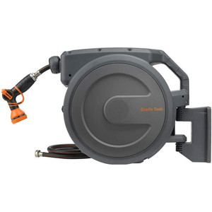 lot 20318 image: Giraffe Hose Reel, 12 x 130 Wall Mounted Retractable Garden Hose Reel Heavy Duty, Includes Hose and Pattern Nozzle
