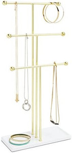 lot 20324 image: Umbra Trigem Hanging Jewelry Organizer Tiered Tabletop Countertop Free Standing Necklace Holder Display, 3, BrassWhite