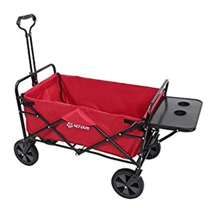 lot 20326 image: Get Out Wagon Cart in Red - Foldable Wagon for Storage Multi-Use Utility Wagon with Side Table and Handle (B08NZ2HLCR)