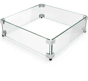lot 30581 image: GASPRO 17.5 Inch Glass Wind Guard for Square Fire Pit Table, Thick and Sturdy Tempered Glass Panel with Hard Aluminum Corner Bracket & Rubber Feet, Easy to Assemble