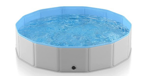 lot 30585 image: PMNY Foldable Dog Pool, Large Collapsible Pet Bath Swimming Pool, Hard Plastic Kiddie Dog Pet Pool Bathing Tub, Portable PVC Wading Pool for Pets and Dogs Cats, 71 Inches, Gray, 3X-Large - 71