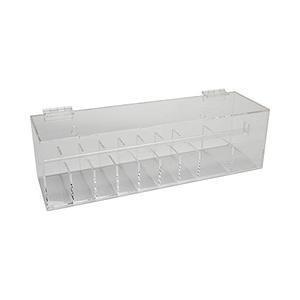 lot 30603 image: RW Smart 15 Inch x 3.3 Inch Label Dispenser, 1 With Lids Sticker Dispenser - 9 Slots, Non Slip, Clear Acrylic Food Label Holder, For Organizing Date Markers Or Rotation Labels - Restaurantware