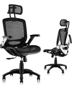 lot 30605 image: Gabrylly Ergonomic Mesh Office Chair, High Back Desk Chair - Adjustable Headrest with Flip-Up Arms, Tilt Function, Lumbar Support and PU Wheels, Swivel Computer Task Chair