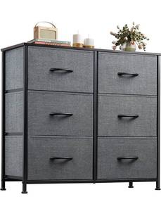 lot 30610 image: WLIVE Fabric Dresser for Bedroom, 6 Drawer Double Dresser, Storage Tower with Fabric Bins, Chest of Drawers for Closet, Living Room, Hallway, Nursery, Dark Grey