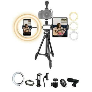 lot 30612 image: Acuvar Pro LED Ring Light Vlogging Kit for iPhoneAndroid Ipad Tablet & Camera with 50 Tripod Phone & Tablet Holder Mount Microphone & Bluetooth Remote for Live Stream YouTube Instagram TikTok