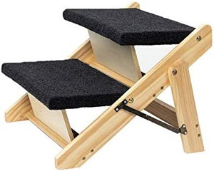 lot 40135 image: MEWANG Wood Pet StairsPet Steps - 2-in-1 Foldable Dog Stairs & Ramp Perfect for Beds and Cars - Portable DogCat Ladder Up to 110 Pound