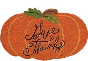 lot 10716 image: Orange and Green Give Thanks Pumpkin Doormat 18 x 30